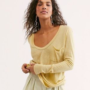 Free people sweet sage long sleeve yellow tee shirt with pocket